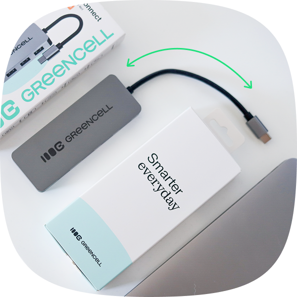 Green Cell Hub USB-C 4 En 1 – 4 Ports USB-A 3.0, Transfert Jusqu’à 5 Gbit/s – Compatible MacBook, Dell, Lenovo, HP – Câble 15 Cm - 8