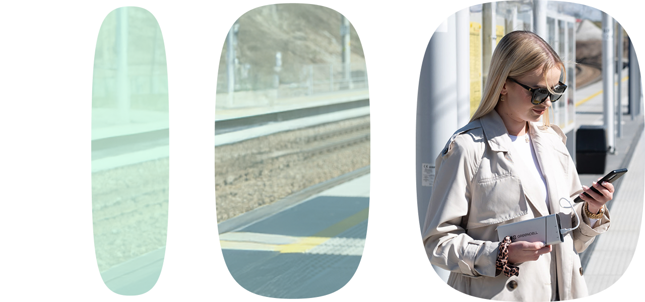 Photo of a woman using PowerPlay Pro while traveling