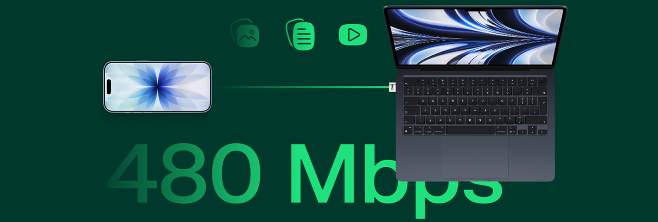 Zdjęcie prezentuje możliwość szybkiej transmisji danych adaptera - do 480 Mbps