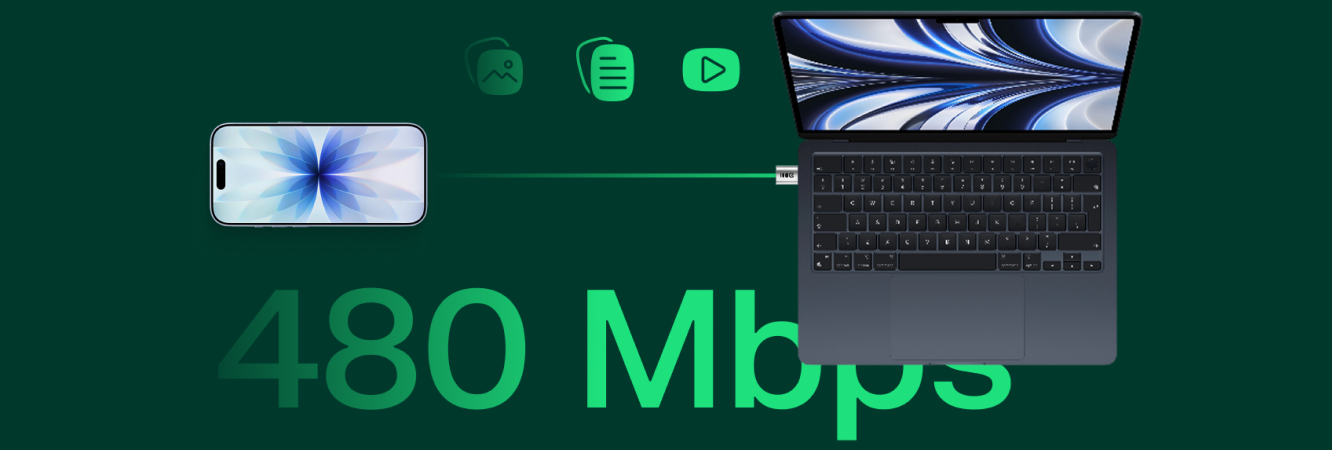 Das Bild zeigt die M&ouml;glichkeit der schnellen Daten&uuml;bertragung des Adapters - bis zu 480 Mbps